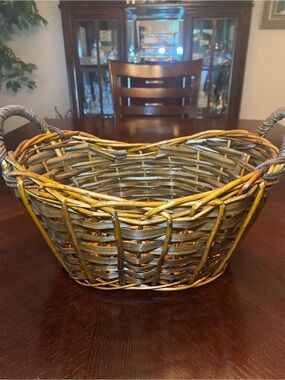 Vintage Woven Wicker or Reed Decorative Basket with handles Brown 13x8 inches